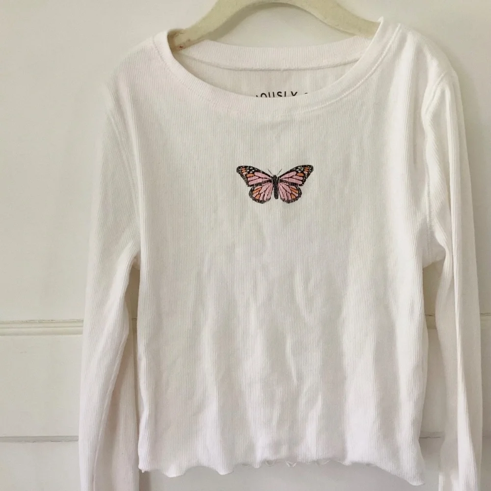 Aeropostale Long Sleeve Seriously Soft Butterfly Cropped Baby Tee Size XS Y2K